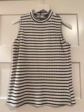 Beacon Black and White Striped Sleeveless Mock Neck Tank
